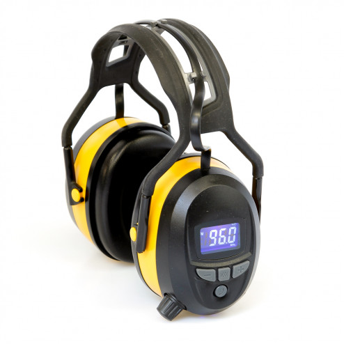 Gehoorbeschermer met digitale radio, Bluetooth en ingebouwde MP3. In de kleur geel.