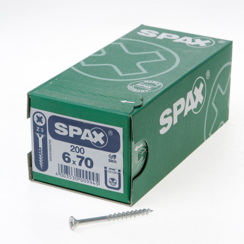 Spax Spaanplaatschroef platverzonken kop verzinkt pozidriv deeldraad 6.0 x 70mm