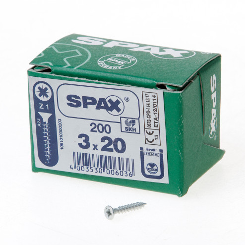 Spax Spaanplaatschroef platverzonken kop verzinkt pozidriv 3.0 x 20mm