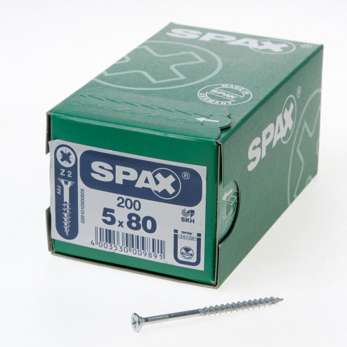 Spax Spaanplaatschroef platverzonken kop verzinkt pozidriv deeldraad 5.0 x 80mm