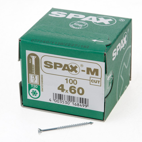 Spax-m MDF Spaanplaatschroef met boorpunt verzinkt T-Star T20 deeldraad 4.0 x 60mm