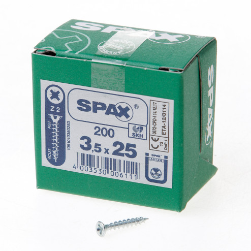 Spax Spaanplaatschroef platverzonken kop verzinkt pozidriv 3.5 x 25mm