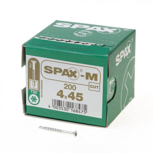 Spax-m MDF Spaanplaatschroef met boorpunt verzinkt T-Star T20 deeldraad 4.0 x 45mm