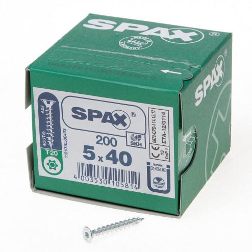 Spax Spaanplaatschroef platverzonken kop verzinkt T-Star T20 5.0 x 40mm