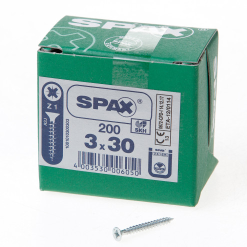 Spax Spaanplaatschroef platverzonken kop verzinkt pozidriv 3.0 x 30mm