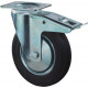 Kelfort Zwenkwiel, zwart rubber wiel met stalen velg en rollager + rem, 50kg m/rem 80mm